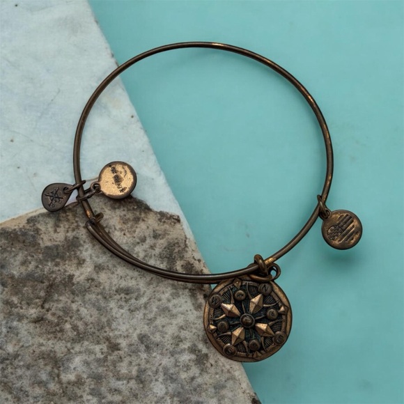 Alex and Ani Jewelry - Alex and Ani Antique Brass Compass Medallion Bangle